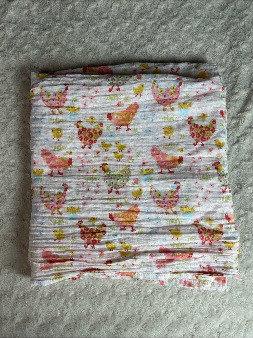 Mud Pie Pink Floral Chickens Baby Swaddle Blanket Muslin Chicks Hens Yellow Farm